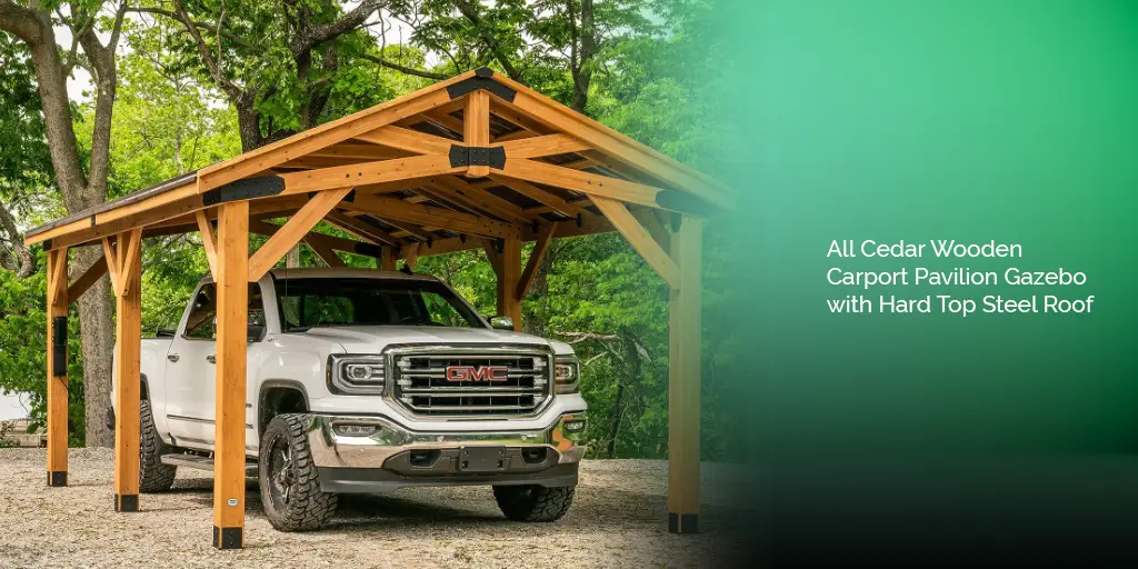 All Cedar Wooden Carport Pavilion Gazebo with Hard Top Steel Roof