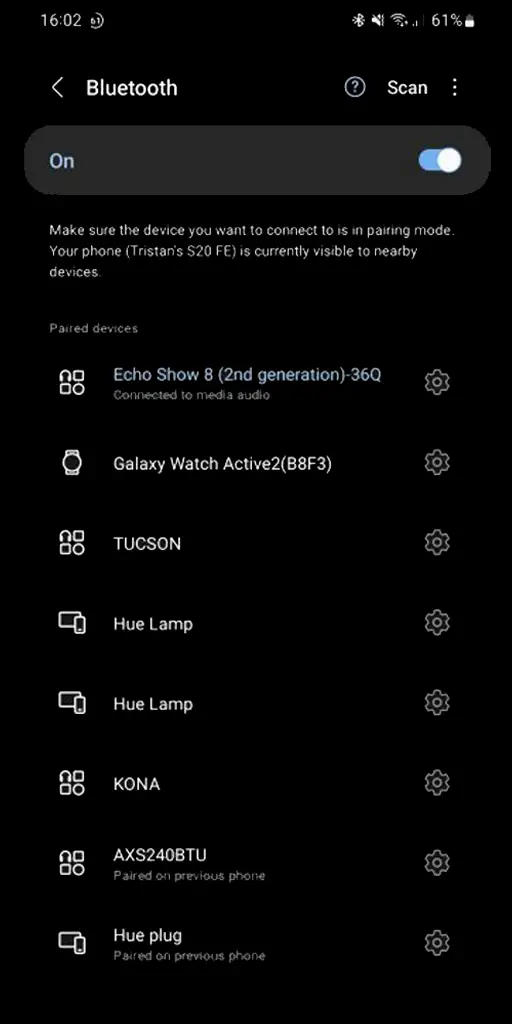 Android app settings showing that I am connected to an Echo Show